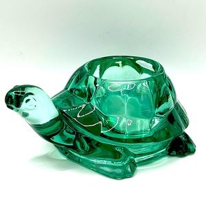 Vintage Indiana Glass Green Turtle Figurine Votive/Tealight Candle Holder